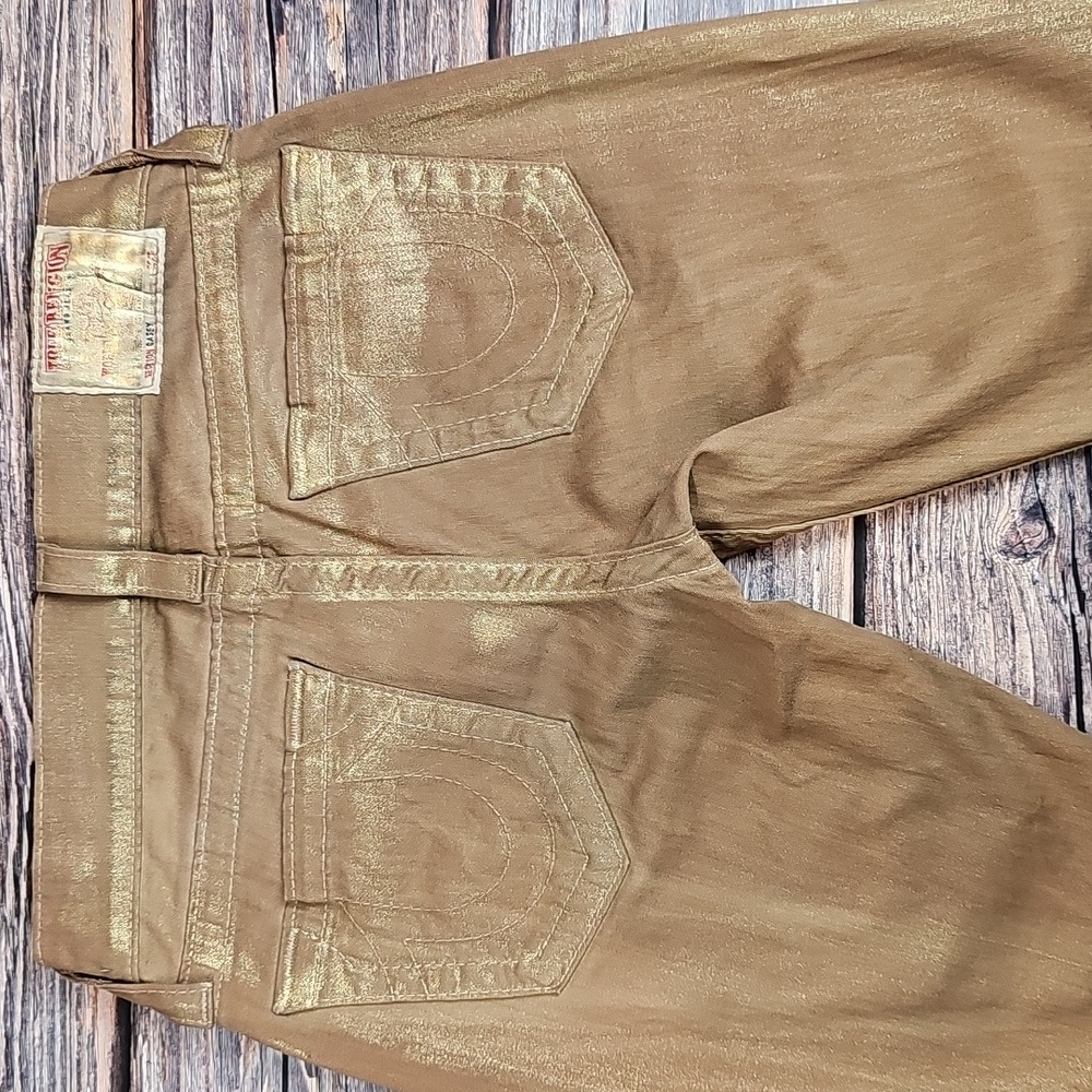 TRUE RELIGION CASEY VINTAGE Y2K GOLD METALLIC LOW-RISE SKINNY JEANS - Picture 5 of 14